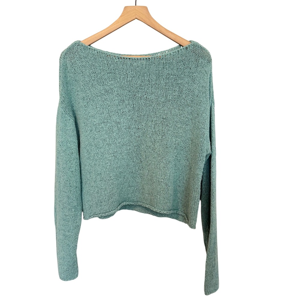 Madewell Sweater Small Seafoam Green Open Knit Boat Neck Boxy Cotton Blend